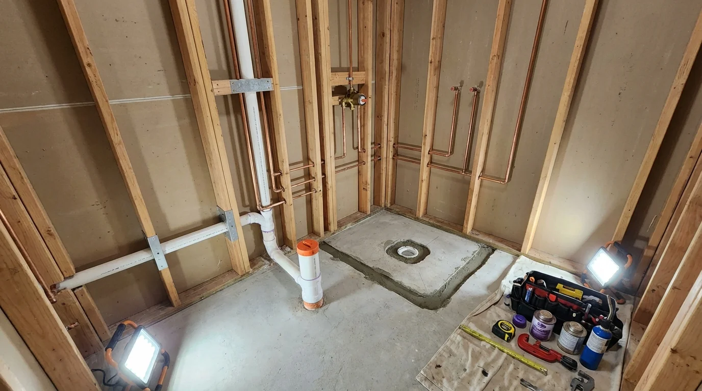 Bathroom rough-in plumbing during remodel by Johns Plumbing LLC in Ehrenberg