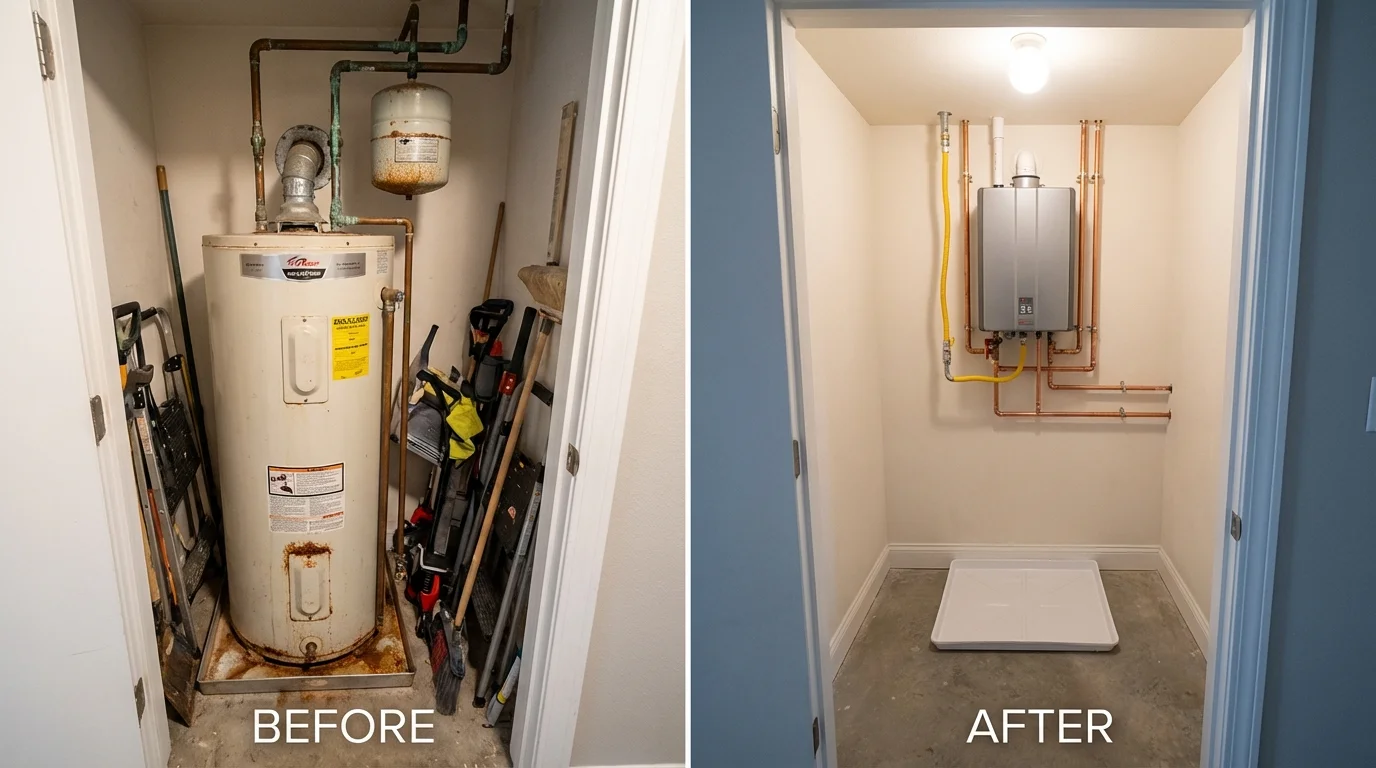 Tank water heater versus wall-mounted tankless unit comparison for Ehrenberg, AZ homeowners