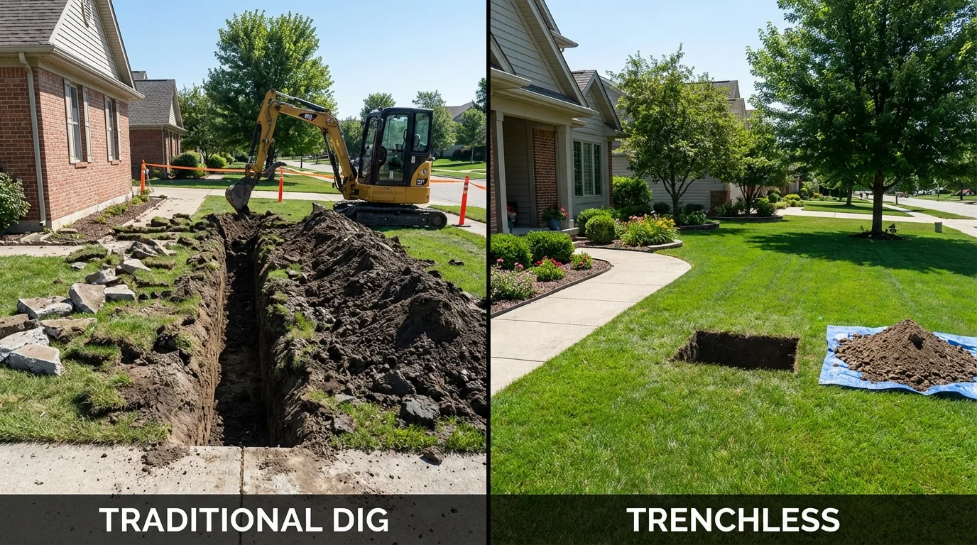 Trenchless sewer repair with minimal yard damage versus traditional excavation in Ehrenberg, AZ